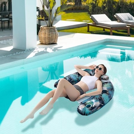 Pool Float Vatten Hängmatta, Uppblåsbar Pool Badstol U Sits Pool Lounge Vatten Hängmatta Stol Luftmadrass med Mugghållare Uppblåsbar