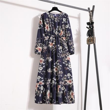 Muslimsk blommig långärmad chiffongklänning med hög midja Flower color 10 S