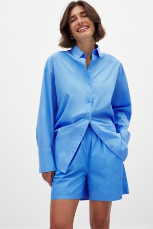 NA-KD - Lang shorts i bomull - Shorts med høyt liv - Blå - EU 44