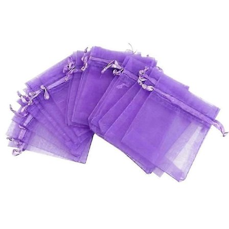 100 STK 7X9CM Organza Gaveposer Organza Snøreposer Til Festspil Bryllupssmykker (Mørkelilla)