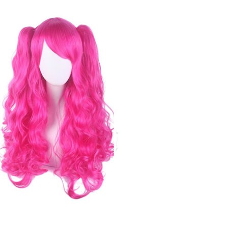 Lolita Langt Krøllet Clip On Hestehale Cosplay Parykk, Dobbel Hestehale Tiger Clip Lang Krøllet Parykk (Hot Pink),wz-1336 (FMY)
