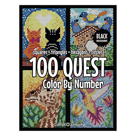 100 QUEST Farvelæg efter tal - Puslespil-farvebøger til voksne, bærbare nemme farveaktivitetsbøger, god gaveidé
