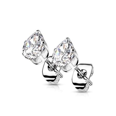 1 Par Droppformade Örhängen i 316L stål med 4 mm Vit CZ White