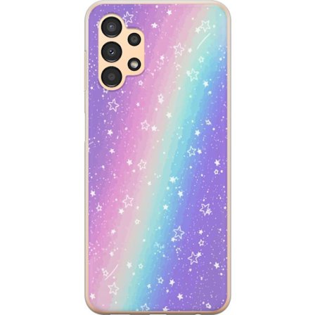 Kompatibel Mobilcover til Samsung Galaxy A13 Rainbow-farvet pastelbaggrund med hvide stjerner og glitrende prikker i blød overgang