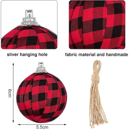 Bondehus Buffalo Plaid Tygboll Ornament Dekorativa Plaid Boll Ornament Hängande Ornament För Bondehus Dekoration Tillbehör (Vit Och Svart, 12 Pi