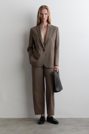 COS Women's Cropped Wool Barrel Leg Trousers in Brown