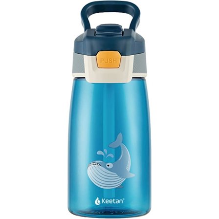 Barnens vattenflaska med sugrör, återanvändbar dricksflaska för skolan, BPA-fri, läcksäker, 480 ml, blå, val