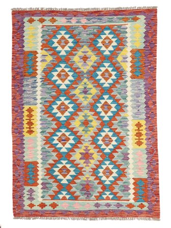 128X179 Tapis D'orient Kilim Afghan Old Style Rouge Foncé/Gris Foncé (Laine, Afghanistan)
