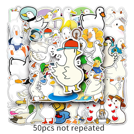 50 ark med klistermærker med ænder i dyrekostumer, vandtætte, moderigtige, kreative dekorative klistermærker til kuffert, bærbar computer