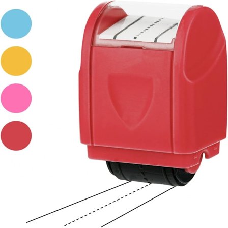 Håndskriftlinjer Stempelrulle, Stiplet Linjerullende Stempler for Barn Skriving, Selvinnfargende Rullestempler(Rød)