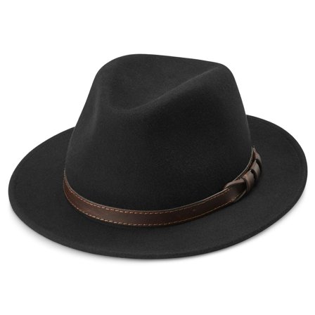 Pălărie Fedora Flavio Moda neagră cu curelușă maro pentru bărbați - Pălării fedora
