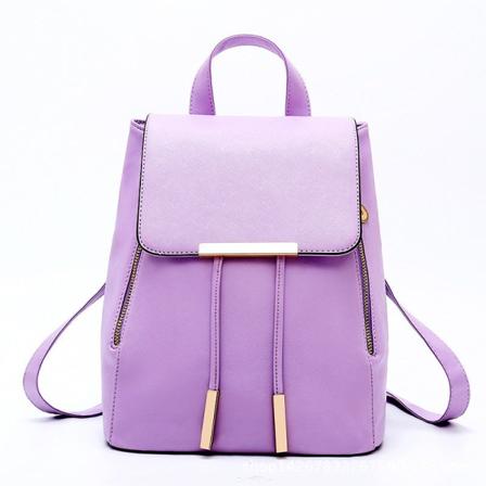 Naisten tytöille reppu olkalaukku koululaukku Double vetoketju rautapuolinen kiristysnauha Flip Pu Purple 22*15*27cm