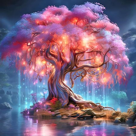 Livets Tre 5D Diamantkunst, Diamantmaling Drømmelandskap for Voksne 30x30cm