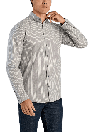 Lindbergh Striped Superflex Oxford L/S Skjortor Herr Grå L