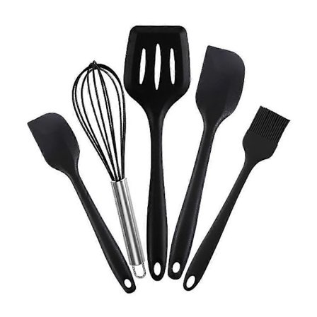 Kökssats med köksredskap - 5-delad non-stick wok med silikonrörhandtag, svart