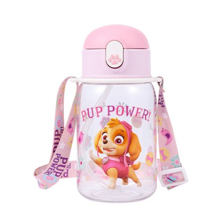 Barne Cartoon Mønster Kald Vannflaske Stor Kapasitet 480ml med Sugerør Rosa Justerbar Myk Stropp