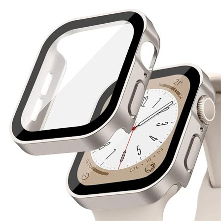 Glas + skal för Apple Watch serie 9 8 7 6 5 4 se 44mm 40mm 41mm 45mm Rak Kant Skärmskydd Apple Watch tillbehör