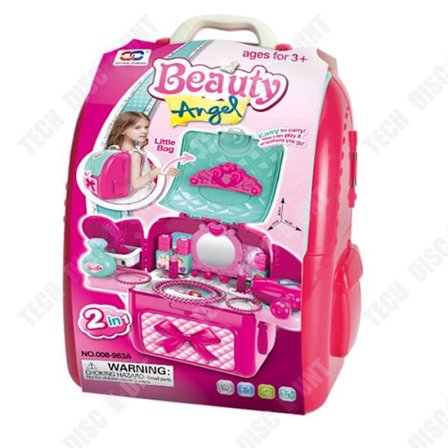 Makeupryggsäck - TD - Simulerad dubbel axel - Rosa - För tjejer - 39,5 x 21,5 x 40 cm