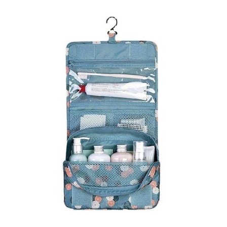 Hanging Toiletry Bag / Travel Bag - Grey Flower