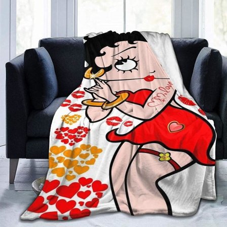 Betty Boop Fleece Tæppe til Alle Årstider, Blødt Fluffy Varmt Flanell Plys Tæppe til Sofa, Seng, Jul -w272 125x100cm