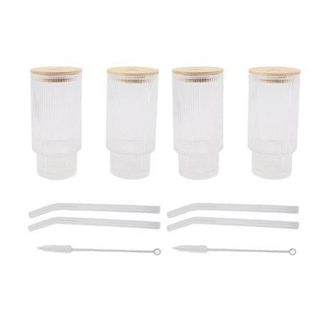 Vintage 330 ml juomalasit bambukansilla ja pilleillä jääkahville, maidolle, oluelle, colalle, cocktailille