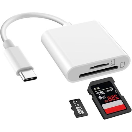2-in-1 Type-C Card Reader for SD/TF – Fast Data Transfer, Multifunctional Adapter Cable, White