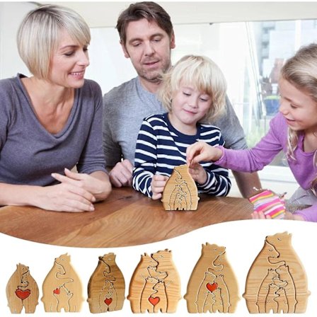 Træbjørne Familie Puslespil Gave Trækunst Puslespil Bjørn Lavet Af Træ, Familie Puslespil Bjørn Lavet Af Træ, Gave Til Familie (En Familie På 3)