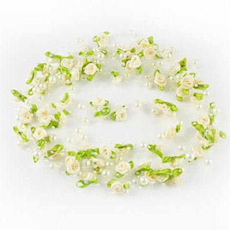 Konstgjorda Rose Blommor Girlander Faux Pearls Beads Chain BEIGE