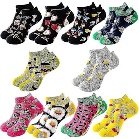 10 Par Dame Sokker 100% Bomull Elastisk Dyr Frukt Mat Print Søte Morsomme Lave/høye Sokker Gaver Til Voksne Damer Og Tenåringsjenter