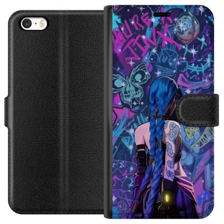 Yhteensopiva Lompakkokotelo Apple Apple iPhone 5 Värikäs graffitipiirros, jossa on sinisellä hiuksilla varustettu hahmo kaupunkimaisessa neon-tyyli