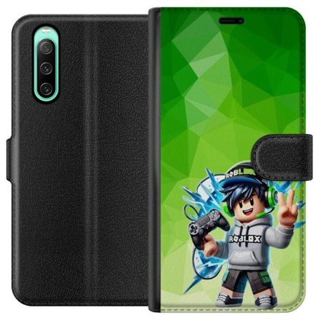 Kompatibelt Lommeboketui til Sony Xperia 10 IV Roblox-inspirert gamerfigur med headset, håndkontroll og energiske effekter mot grønn bakgrunn
