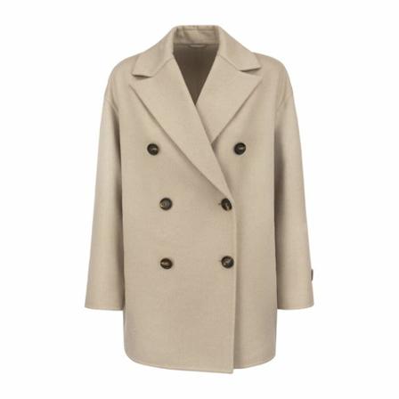 Brunello Cucinelli, Double-knit cashmere cloth caban with Precious Patch Beżowy, Kobieta, Rozmiar: S