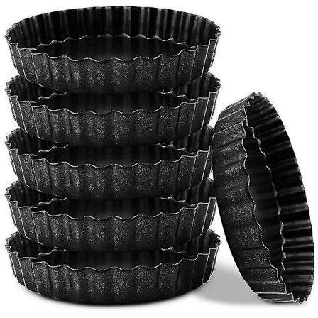 Tarteformsett med 6, små non-stick 4-tommers quicheformer med avtakbar bunn, karbonstål