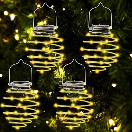Solcelle Lanterne Udendørs Have, 4 Stykker 80 LED Solcelle Spiral Lys Metal Solcellelampe Hængende Solcelle Lanterne Vandtæt IP65 til Have, Terrasse