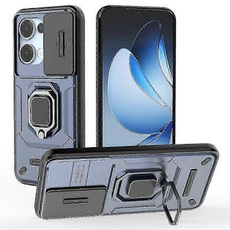 Til Oppo Reno13 5g (global) Etui Pc Tpu Støtteben Telefonbeskytter Med Linsebeskyttelse - Sort