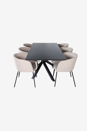 Venture Home - Matgrupp Piazza med 6 st matstolar Berit - Svart - Matgrupper - Från Homeroom