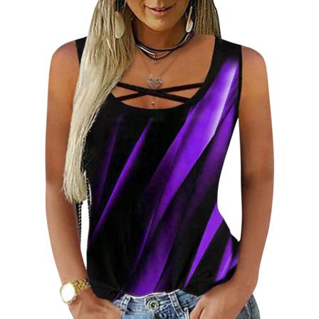Summer Women Aurora Print Cold Shoulder Kortärmad Tee Blus Lila Xxl