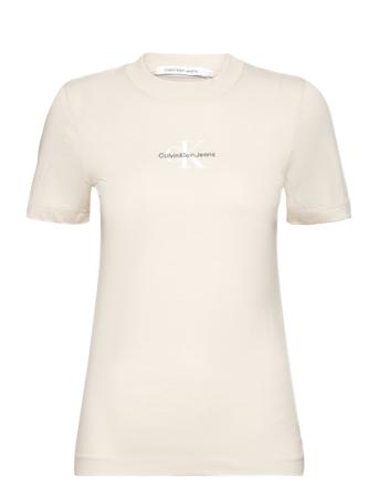 Monologo Slim Fit Tee T-shirts & Tops Short-sleeved Beige Calvin Klein Jeans*Betinget Tilbud