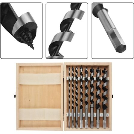 8 stk. sekskantbor med treveske, 230 mm trebor sett karbonstål spiralhullkutter trebearbeidingsverktøysett