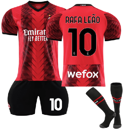 23-24 AC Milan Hjemme Fodboldtrøje til Børn nr. 10 R. Leão 18 18