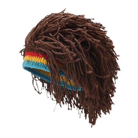Mænd Strikhue med Hår Drenge Sjov Håndlavet Strik Vinterhue Beanie Rasta Hue med Dreadlocks(brun)