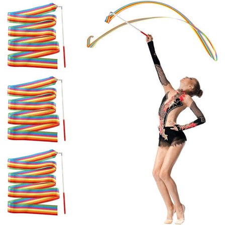 3 stk Gymnastikkbånd for barn 2m Rytmisk gymnastbånd med 30cm stang Flerfarget Gymnastikk Dansebånd Voksen Fitness for Kunstnerisk Dansetrening, 