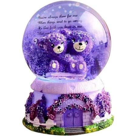 Musikalisk snöglob kristallkula Musikalisk snöglob LED-ljus lila björn kristallkula med hartsbas Present till älskare onsdag