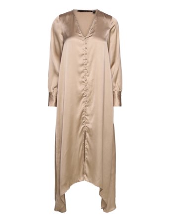 Vmemma Ls Long Satin Button Dress Wvn Dresses Cocktail Dresses Beige Vero Moda*Betinget Tilbud