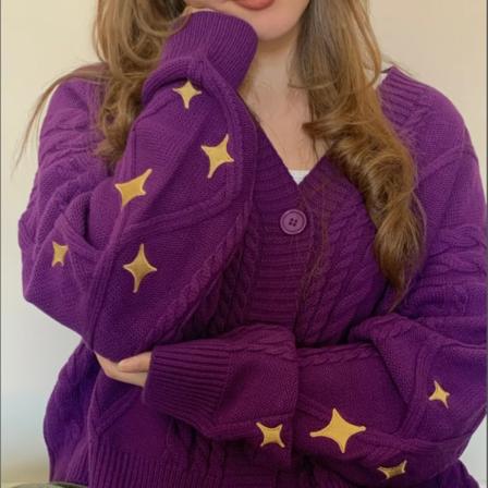 Star Brodered Knit Folklore Cardigan, Handmade Folklore Cardigan, F xs-s