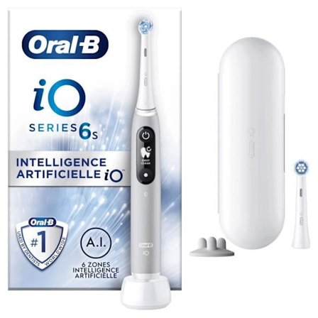 Oral-B iO 6S grå Bluetooth-tilsluttet elektrisk tandbørste, 2 børstehoveder, 1 rejseetui