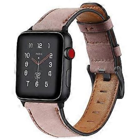Armband Kompatibel med Tillämplig Apple Watch Vintage Läderarmband - Rosa + Svart Spänne 42/44mm