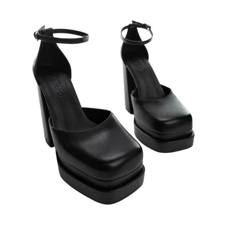 Mango Sko i læder med kilehæl Sort, Dame Pumps, Størrelse: 37 EU