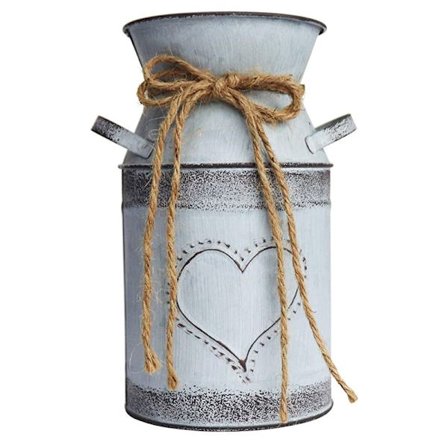 Metall Shabby Chic Blomstervase Rustikk Kannevase Vintage Grå Vase 19 cm H