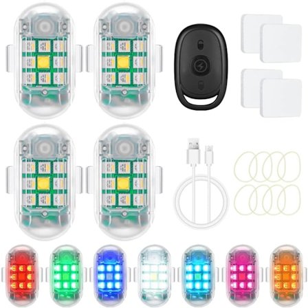 4 stk. LED Strobelys Varsellys, 7 Farger USB-Lading Anti-Kollisjon Nattlys, for Fjernkontroll Drone, Motorsykkel, Sykkel, RC Bil
